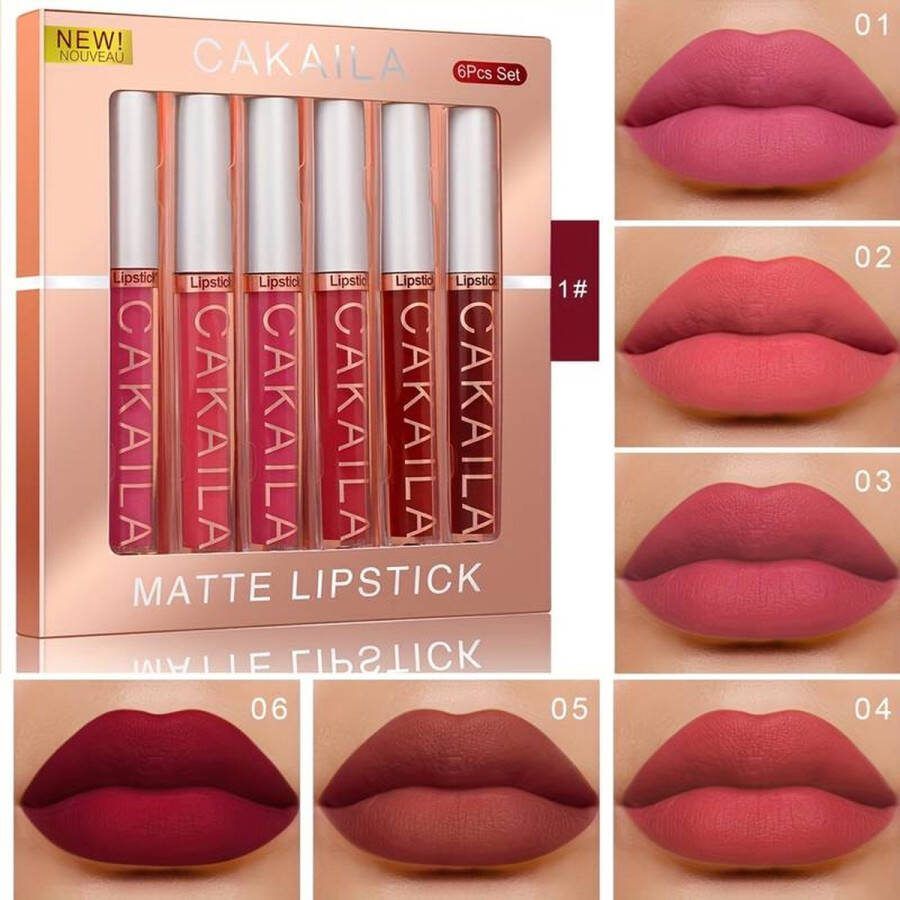 Niet Lipstick Matte Set van 6 Kleuren Lipgloss Langhoudend Make Up kleur 01