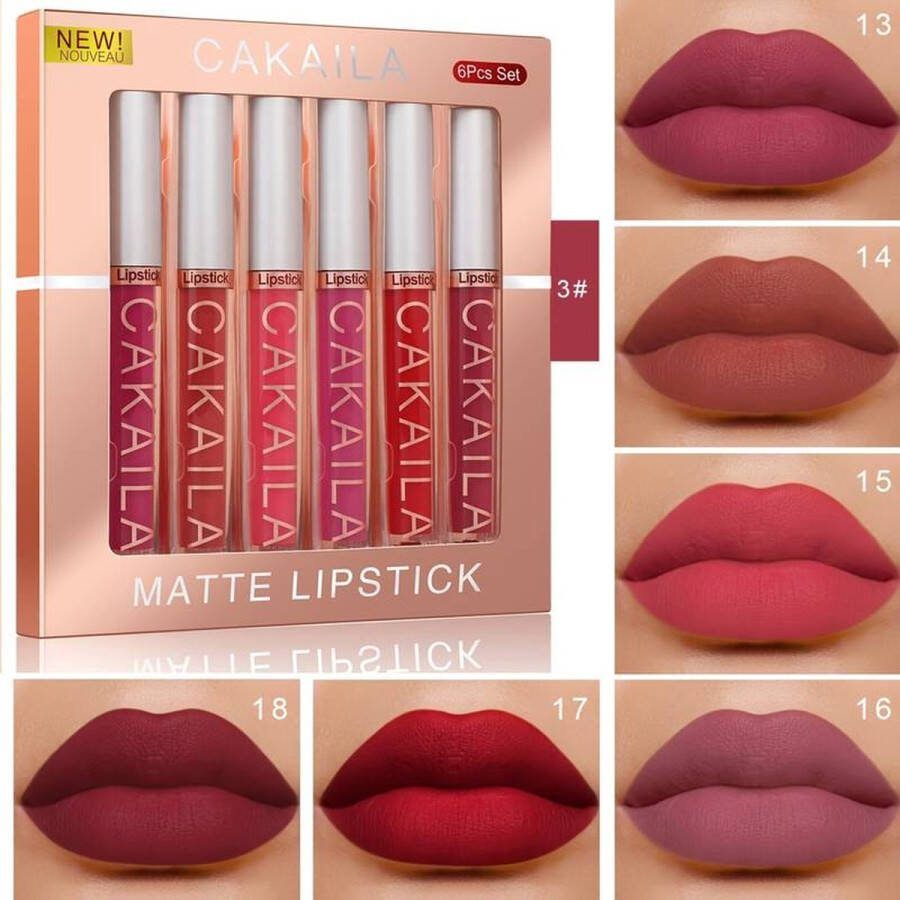 Niet Lipstick Matte Set van 6 Kleuren Lipgloss Langhoudend Make Up kleur 03
