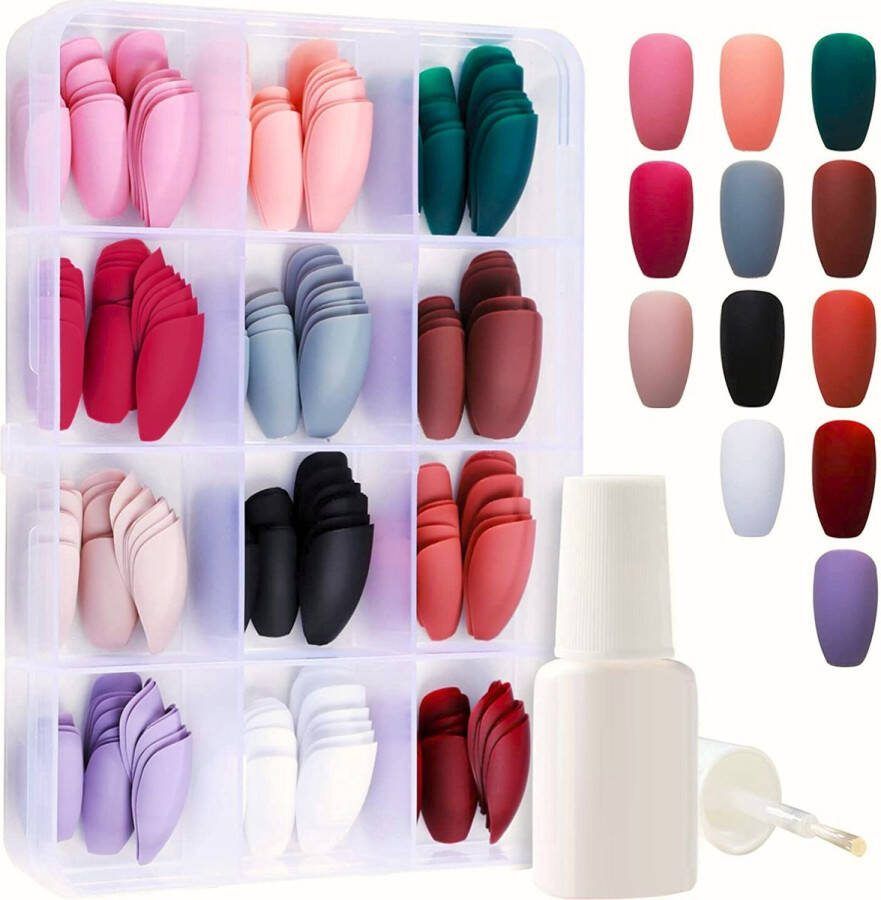 Nifkos XXL Plaknagels Set Press On Nails Kunstnagels Nepnagels XXL Set van 288 Nagels in 12 Kleuren