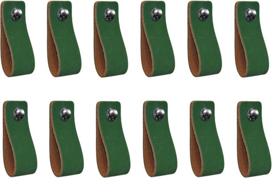 NiiNiiX leren handgreep MAAT S 3cm breed 15cm lang VOORDEEL set van 12 stuks zonder bouten Groen