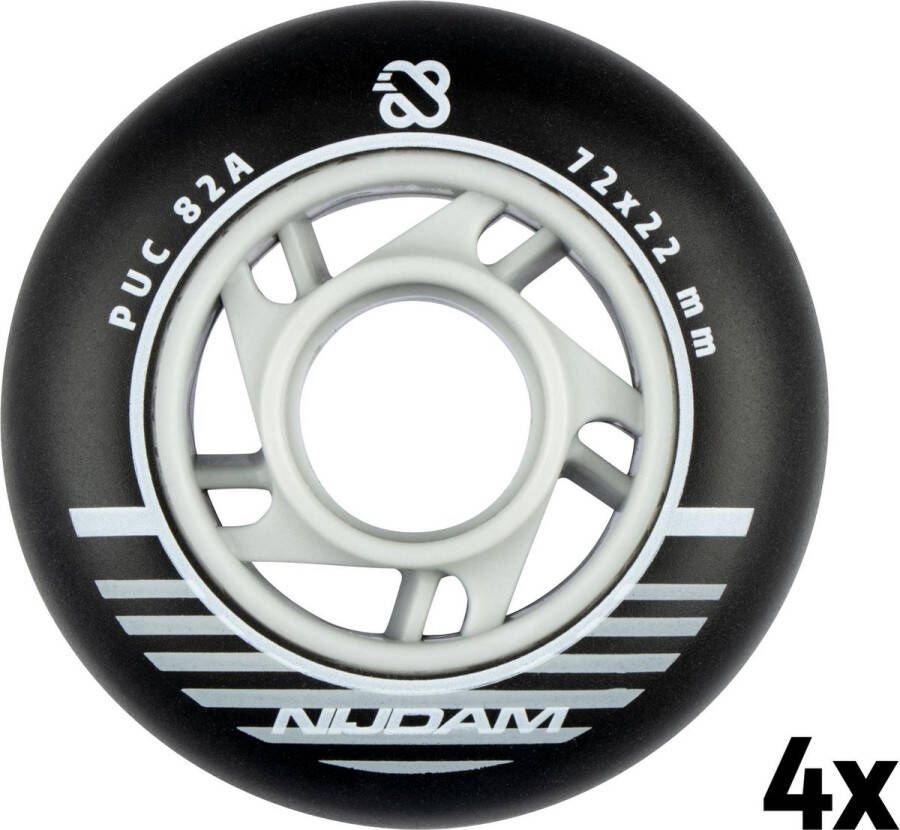 Nijdam Inline Skate Wielen Set 72x24 mm 4st Black Zwart