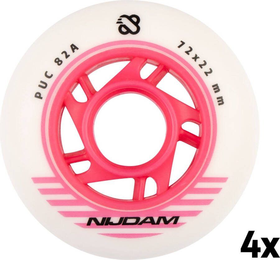 Nijdam Inline Skate Wielen Set 72x24 mm 4st Wit Roze
