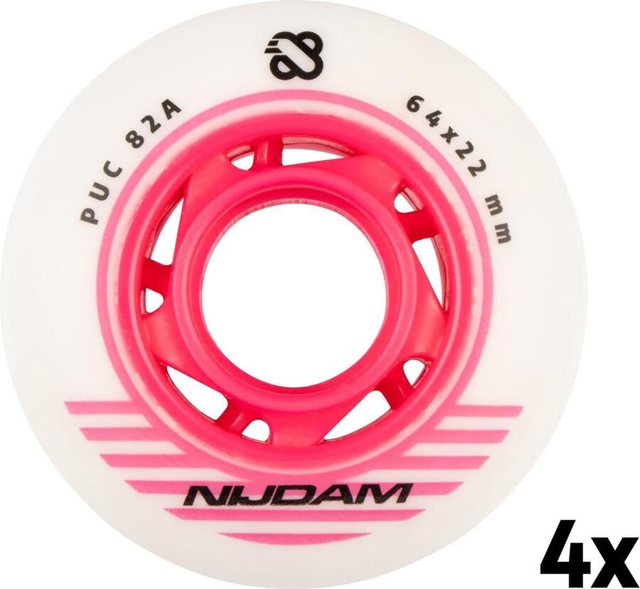 Nijdam Inline Skate Wielen Set 64x24 mm 4st Wit Roze