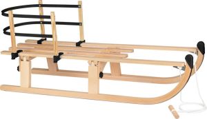 Nijdam Slede hout opklapbaar 110 cm + rugleuning + trekkoord (houten slee) Black Limited Edition