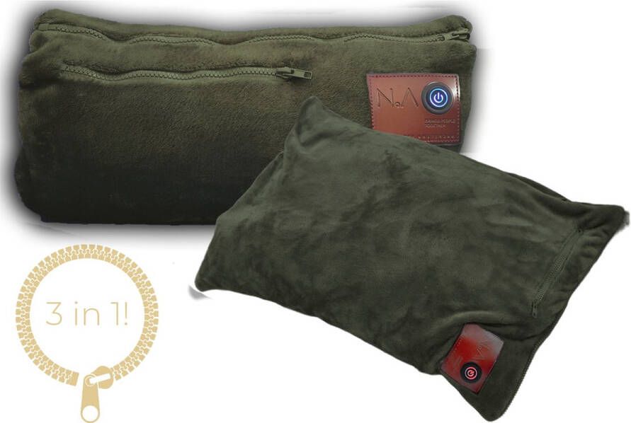 Nikki Amsterdam The.Wrap Green Groen Draadloos Incl. 10.000 mAh Powerbank Warmte Kussen 3 functies Nekkussen Handwarmer Zitkussen Lendenkussen Lendenrol Kruik Gebruiksduur: tot 14 uur