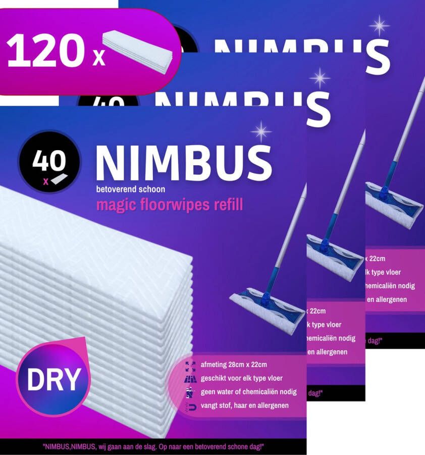 Nimbus Magic Floorwipes Refill (120x) Droge Vloerdoekjes 28cm x 22cm Geschikt voor Swiffer Vloerwisser Universele pasvorm