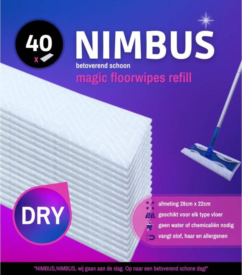 Nimbus Magic Floorwipes Refill (40x) Droge Vloerdoekjes 28cm x 22cm Geschikt voor Swiffer