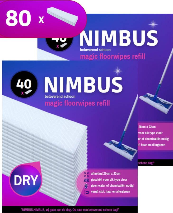 Nimbus Magic Floorwipes Refill (40x) Droge Vloerdoekjes 28cm x 22cm Geschikt voor Swiffer