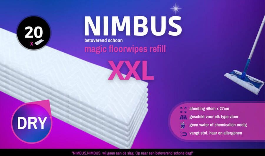 Nimbus Magic Floorwipes Refill XXL (20x) Droge Vloerdoekjes 46cm x 27cm Geschikt voor Swiffer