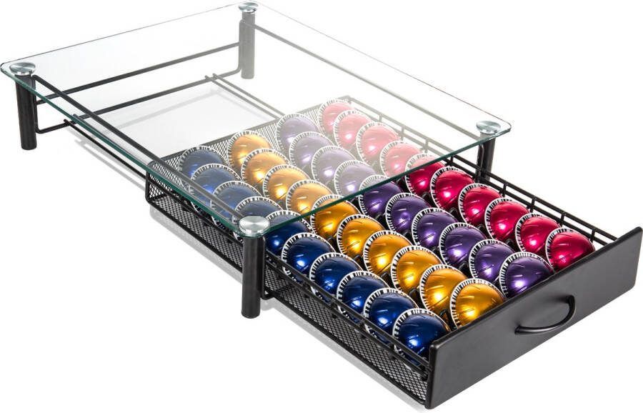 Nimma Dolce Gusto Capsulehouder voor 40 Capsules Met Lade Koffiecuphouder Glas Zwart