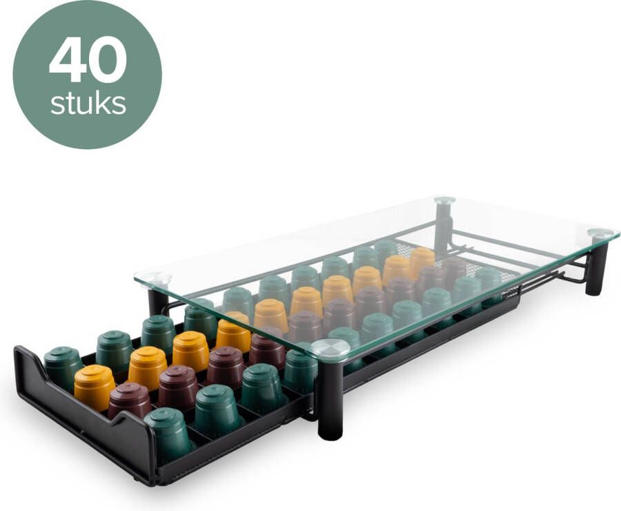 Nimma Nespresso Capsulehouder voor 40 Capsules Met Lade Koffiecuphouder Glas Zwart