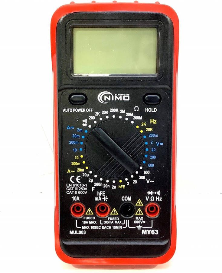 Nimo Multimeter MUL003 MY63 Inclusief beschermhoes meetsnoeren en batterij