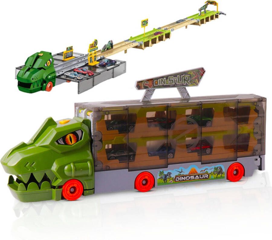 Nince Dinosaurus Speelgoed Autotransporter Speelgoed Auto Kinderspeelgoed Met 6 Race Auto's Kerstcadeau