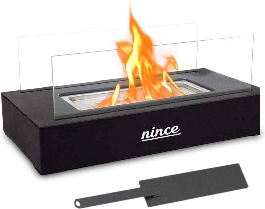 Nince Tafelhaard Sfeerhaard Bio Ethanol – 35cm Lang Mat Zwart – Tafelhaard Buiten – Terrashaard – Tafelbrander Voor Binnen en Buiten gebruik