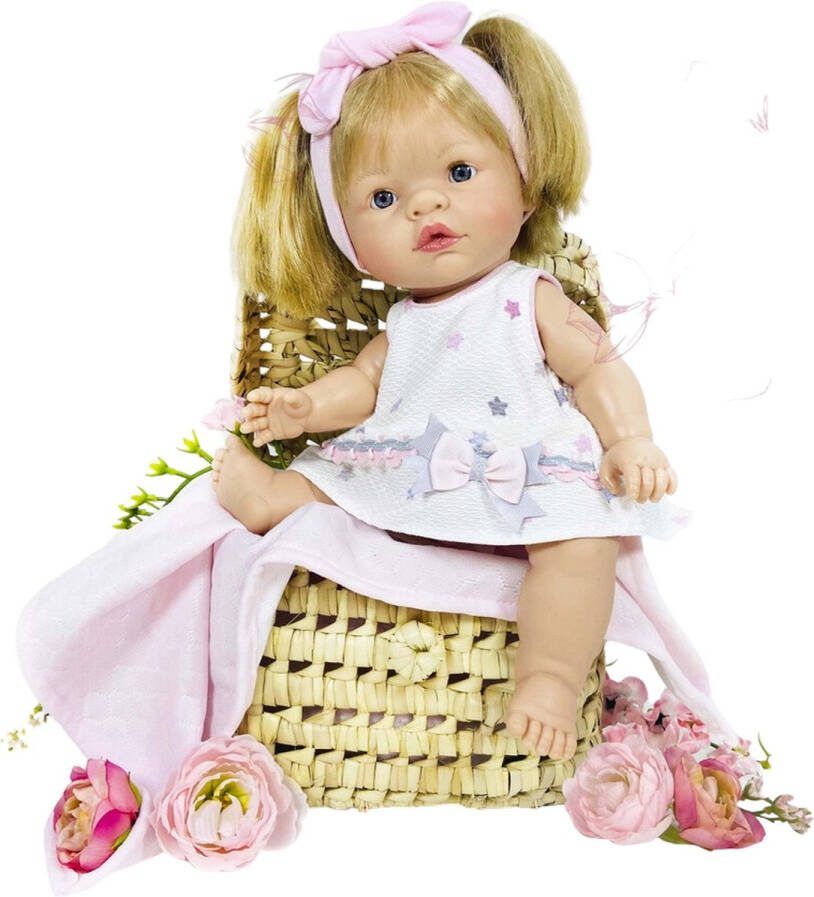 Nines d Onil Nines d Onil Babypop Blank Meisje met Blond Haar Lichtroze 37 cm