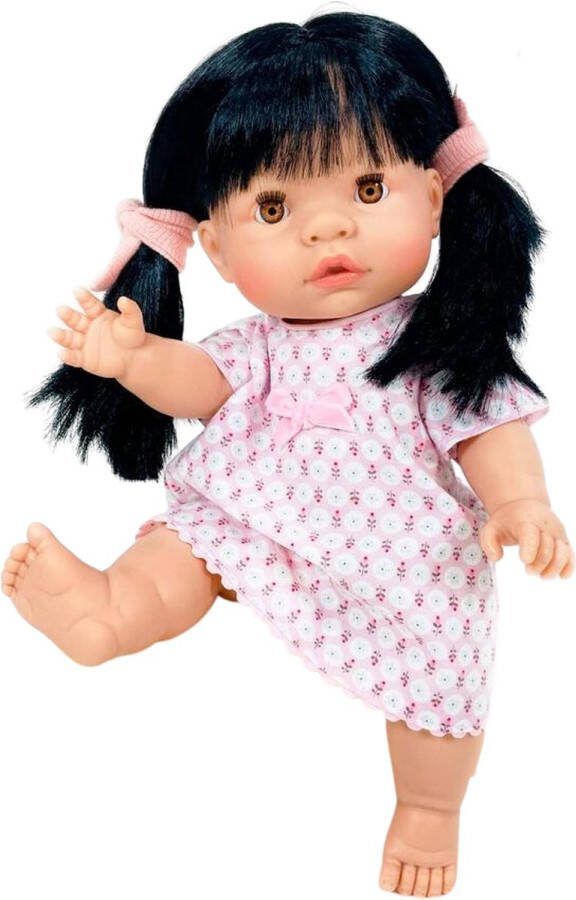 Nines d Onil Nines d Onil Babypop Blank Meisje Zwart Haar Jurk 37 cm