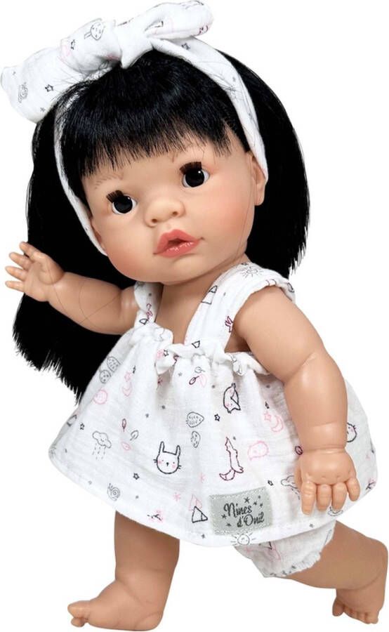 Nines D'Onil Nines d Onil Babypop Blank Meisje Zwart Haar Wit 37 cm