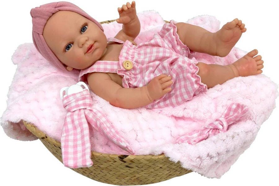 Nines D'Onil Nines d Onil Babypop Blank Roze Ruitjes 37 cm
