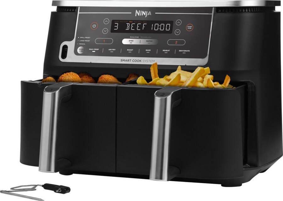 Ninja AF451EU Dubbele Airfryer XXL Twee Kookvakken 9.5 Liter Digitale Thermometer 2470 Watt Dual Zone Technologie