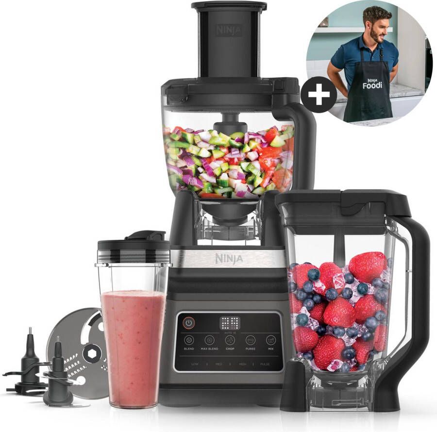 NINJA Compacte keukenmachine 3-in-1 met auto-iQ BN800EU 1 8 l kom 0 7 l beker en verdere accessoires