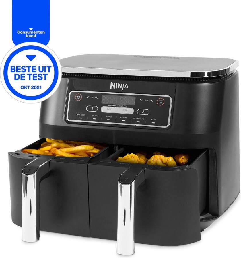 Ninja Foodi AF300EU Dubbele Airfryer XXL Twee Kookvakken 7.6 Liter 2400 Watt Dual Zone Technologie