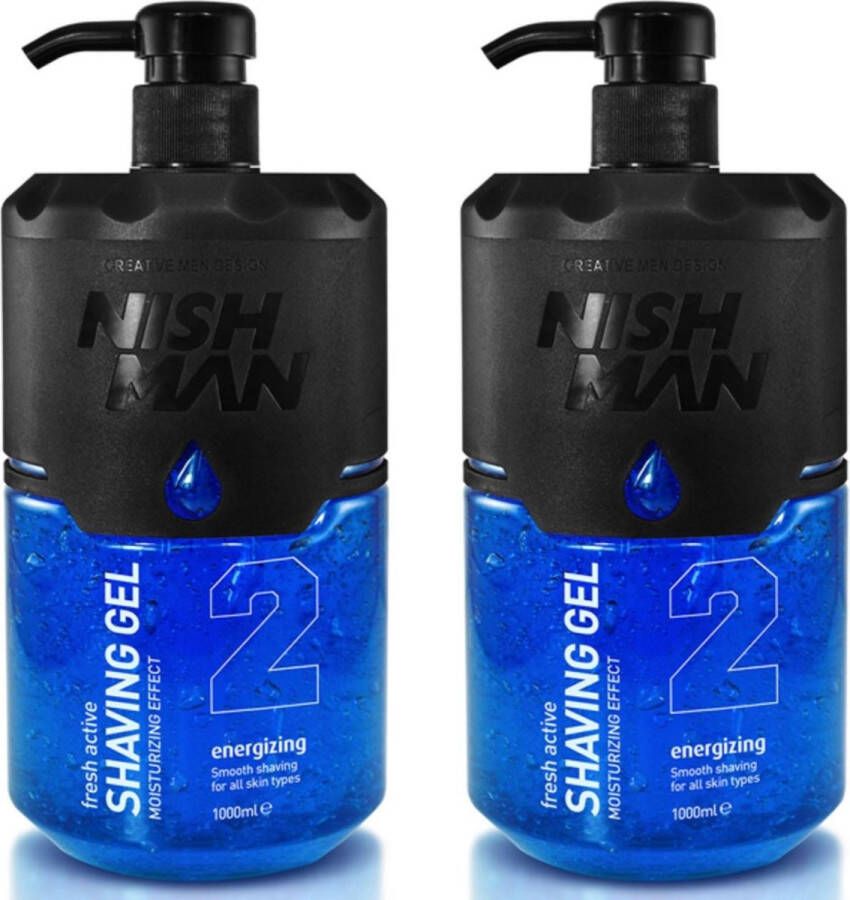 Nish Man Shaving Gel Scheergel- 1000 ml- 2 Stuks