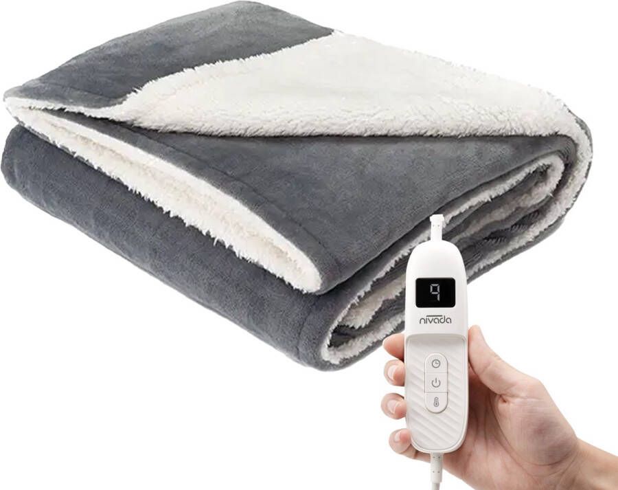 NIVADA Elektrische Warmtedeken Ultra Fleece 180x130 cm Grijs 9 Warmtestanden met Timer Energiezuinig