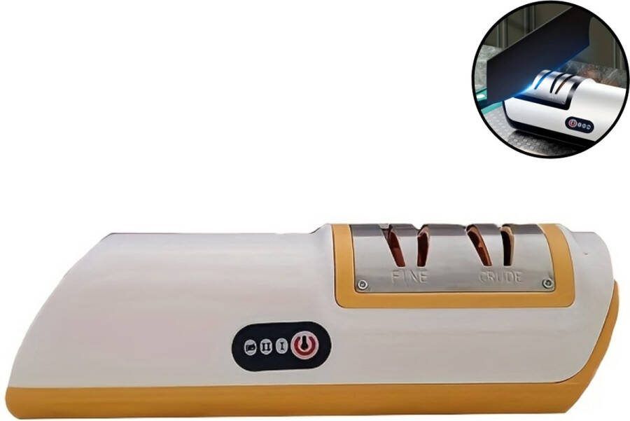 Nivard Elektrische Messenslijper Elektrisch Messenslijpmachine Doortrekslijper Slijpsteen Knife Sharpener Sharpening Stone Electric Knife Sharpener Geel