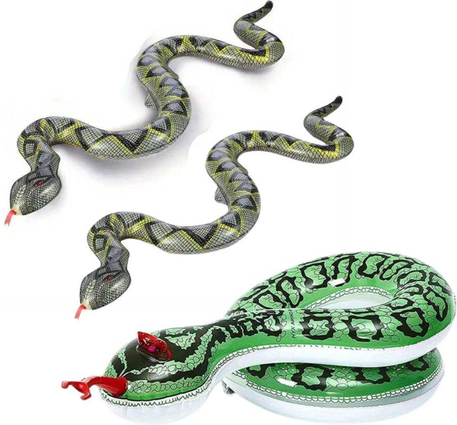 Nivard Opblaas Slang Zomerspeelgoed Waterspeelgoed Strandspeelgoed Zwembad Zwemmen Zomer 2x Python & 1x Groene Slang