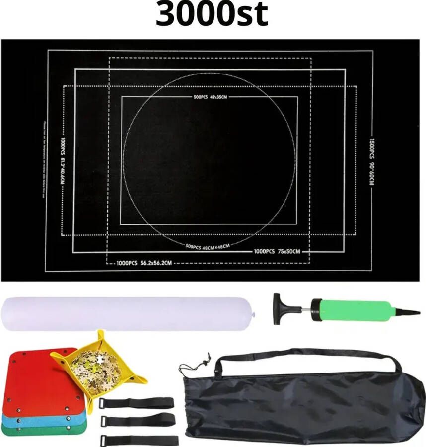 Nivard Puzzelmat Portapuzzle Puzzelmap 500 Stukjes 1000 Stukjes 1500 Stukjes 2000 Stukjes 3000 Stukjes Puzzelkoffer Puzzelbord Opbergsysteem Zwart Inclusief Accessoires