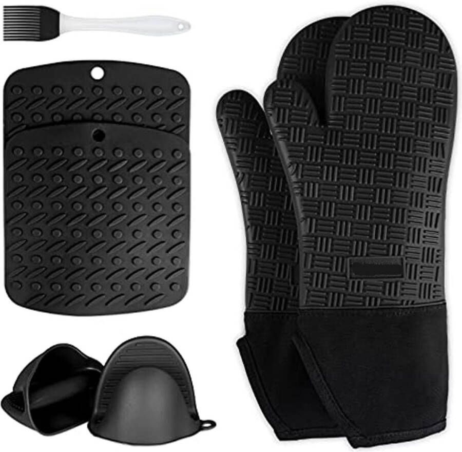 Nivard Siliconen Ovenhandschoenen Ovenwanten Barbecue Handschoenen Hittebestendig Zwart