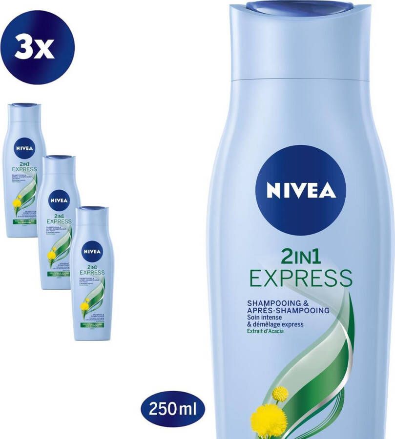 NIVEA 2-in-1 Care Express Shampoo & Conditioner- 3 x 250 ml Voordeelverpakking