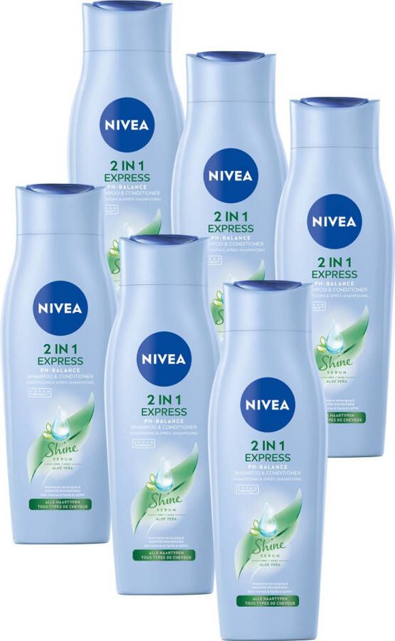 NIVEA 2-in-1 Express Shampoo & Conditioner Shine serum Met aloë vera Voordeelverpakking 6 x 250 ml