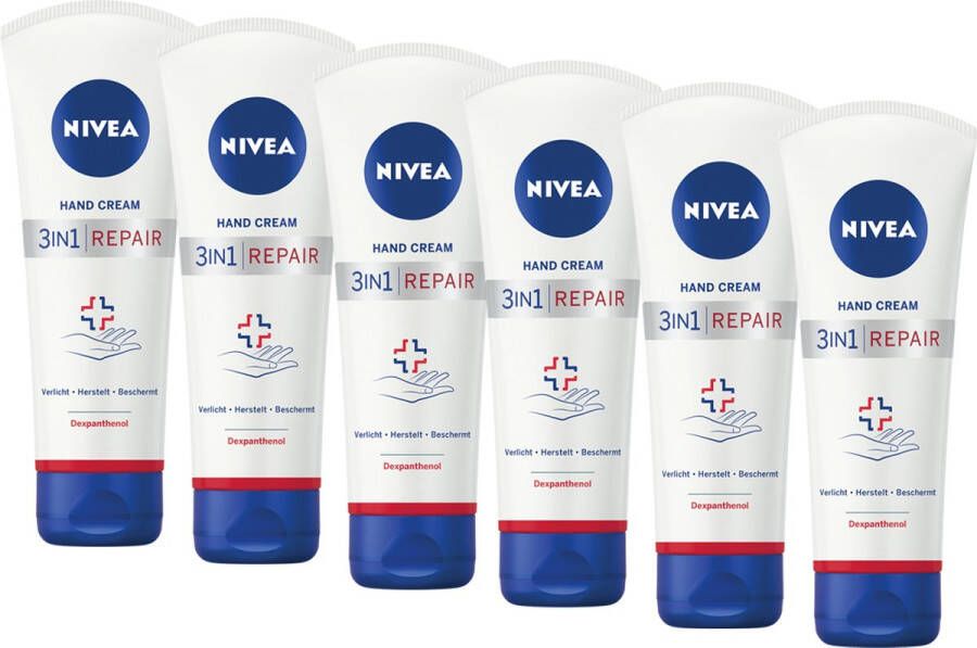 NIVEA 3-in-1 Repair Handcrème Droge Huid 6 x 100ml Voordeelverpakking