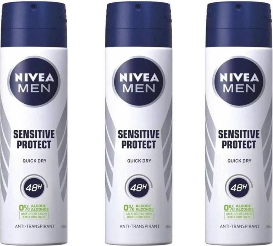 NIVEA Men Deodorant Spray Sensitive Protect 3x 150 ml Voordeelverpakking