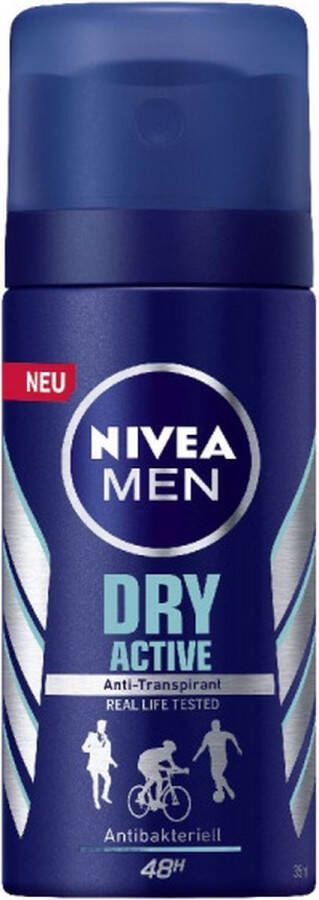 NIVEA 4 x 35 ml Deodorant Men Dry Active mini flacon reisformaat anti transpirant