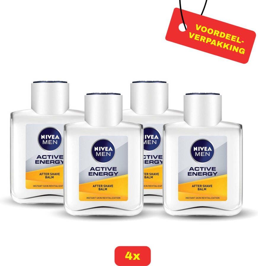 NIVEA 4x MEN Active Energy 2-in-1 Aftershave Balsem 4x 100 ml Voordeelverpakking!
