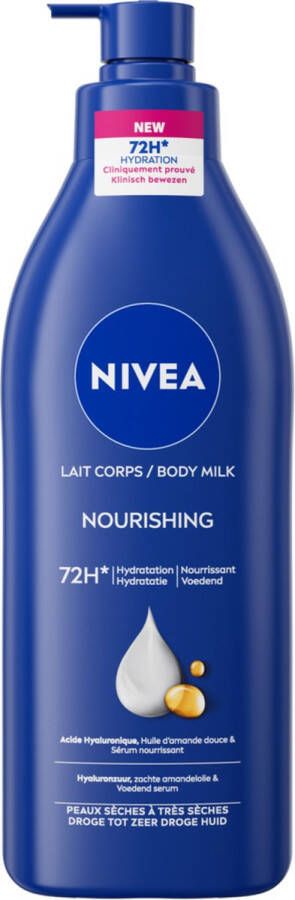 NIVEA 5-in-1 Verzorgende Body Milk met Pomp Amandel Olie en Vitamine E Body Melk met 48 Uur Hydratatie Voor Droge tot Zeer Droge Huid 400 ml