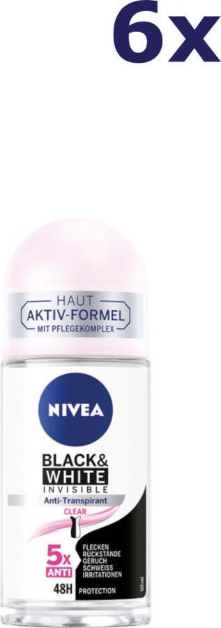 NIVEA 6x Deoroller 50ml Black&White Invisible Clear