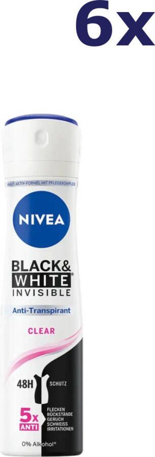 NIVEA 6x Deospray 150ml Black&White Invisible Clear