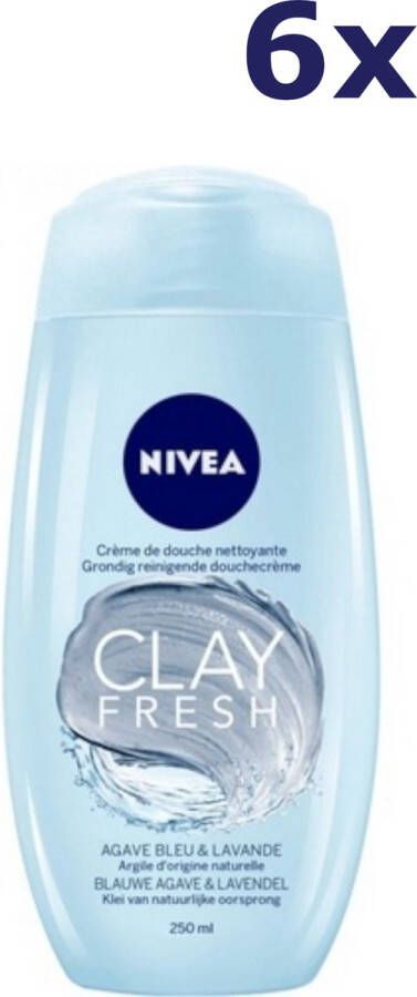NIVEA 6x Douchegel Clay Fresh Blauwe Agave & Lavendel 250 ml