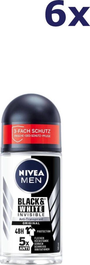 NIVEA 6x men Anti-Transpirant Roll-on Black & White Invisible 50ML