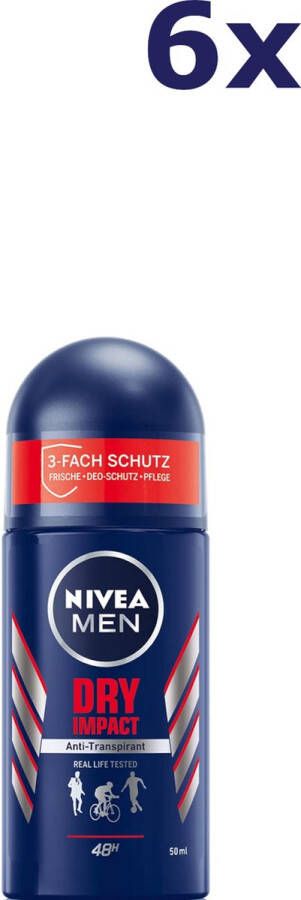 NIVEA 6x men deodorant roll-on Dry Impact Anti-Transpirant 50ML