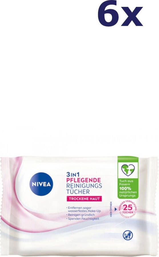 NIVEA 6x Visage voedende reinigingsdoekjes 25 stuks 3in1