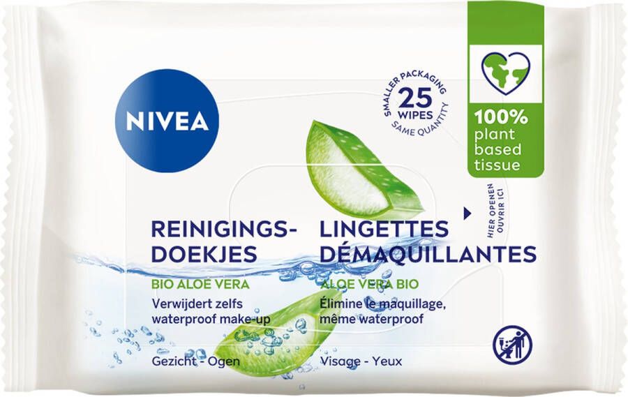NIVEA Biologisch Afbreekbare Verfrissende Reinigingsdoekjes Gevoelige huid Biologische arganolie Biologische aloë vera 6 x 25 stuks