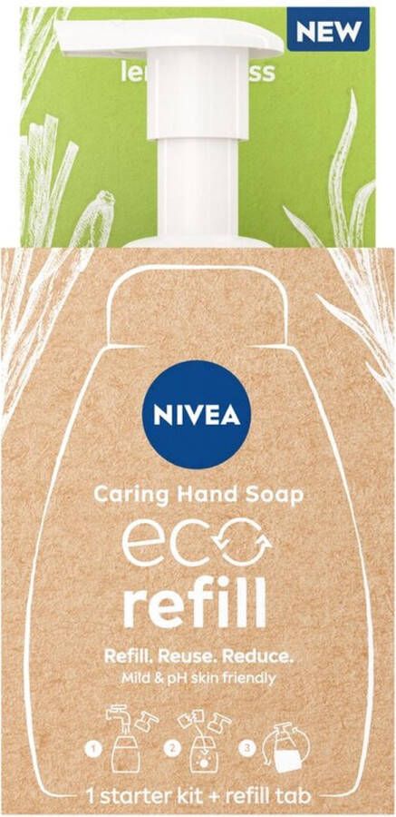 NIVEA Caring Hand Soap Eco Refill Starter Kit Lemongrass Scent