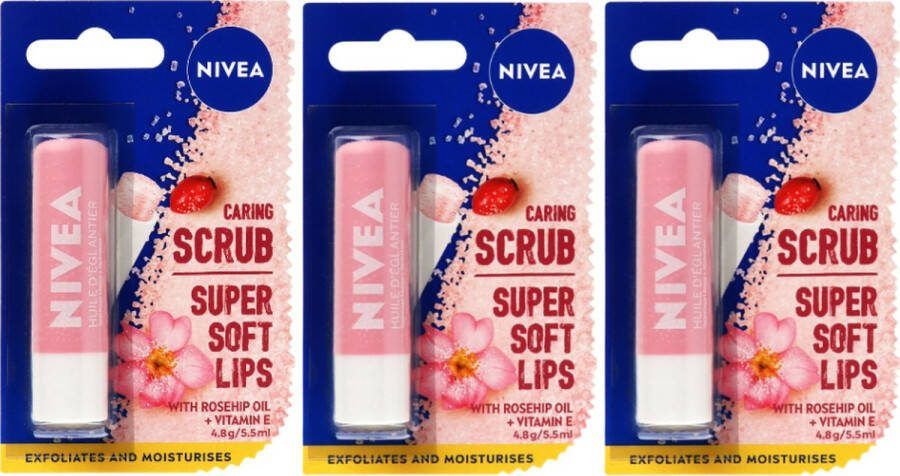 NIVEA Caring Scrub Super Soft Lips Lippenbalsem 3 x 5.5 ml