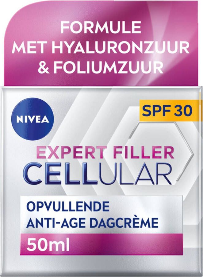 NIVEA CELLular Expert Filler Anti-Age Dagcrème Ouder wordende huid SPF 30 Met hyaluronzuur creatine en Foliumzuur 50 ml