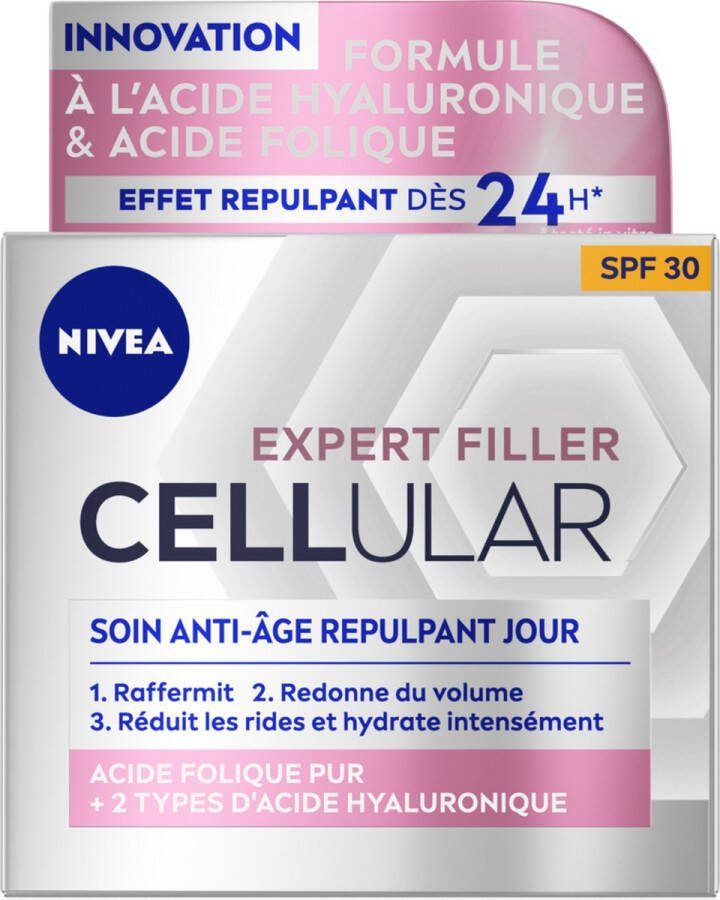 NIVEA CELLular Expert Filler Anti-Age Dagcrème Ouder wordende huid SPF 30 Met hyaluronzuur creatine en Foliumzuur 50 ml