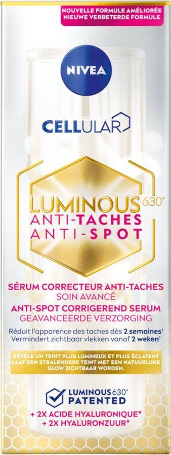 NIVEA Cellular LUMINOUS630 Anti-Spot Serum Gezicht Anti-Pigment Vlekken Pigmentvlekken Verwijderen Gezichtsserum voor alle huidtypen Gezichtsverzorging 30 ml